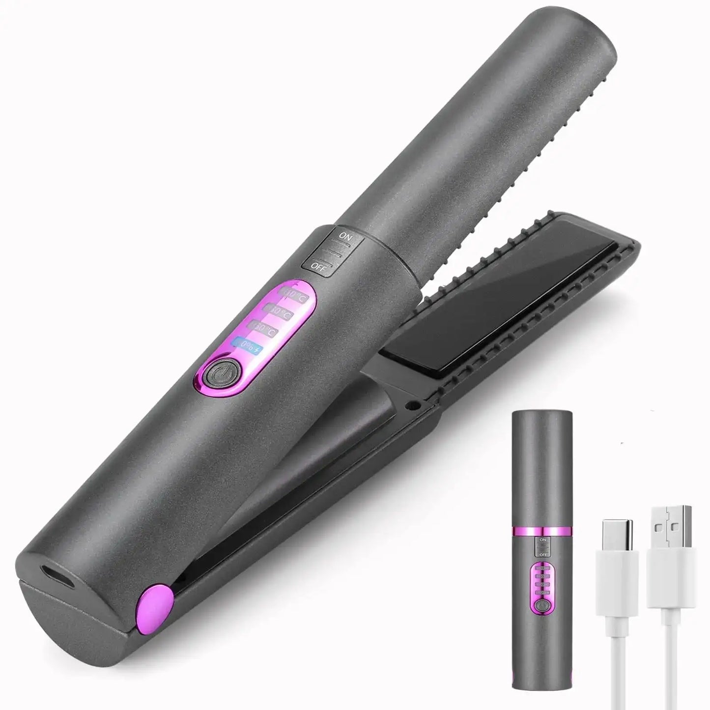 Cordless Hair Straightener and Curler – 2-in-1 Portable Rechargeable Styling Tool