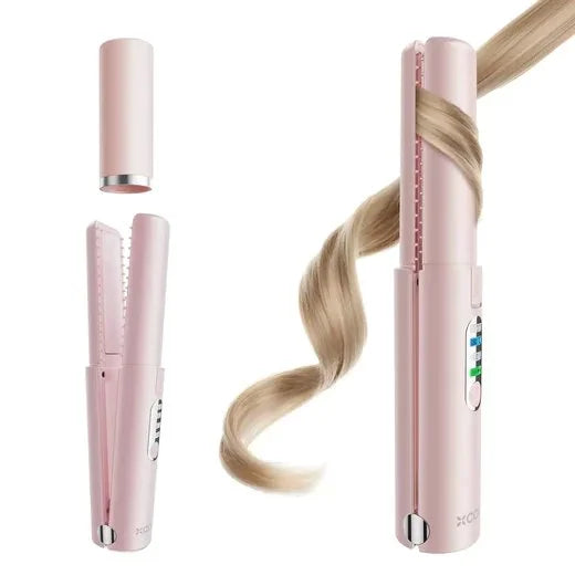 Cordless Hair Straightener and Curler – 2-in-1 Portable Rechargeable Styling Tool