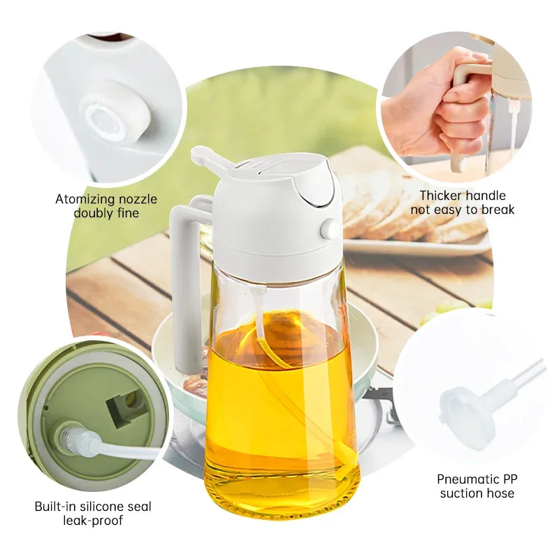 2-in-1 Glass Oil Spray Bottle with Pour Spout – Dual-Purpose Olive Oil Dispenser for Cooking & BBQ