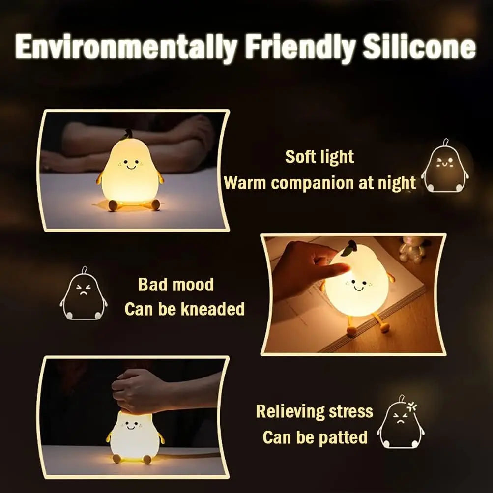 Pear-Shaped Night Light for Kids – Soft & Soothing LED Bedside Lamp