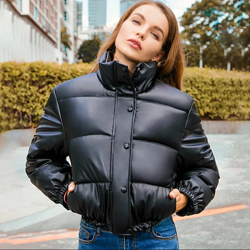 Women's Winter Thick PU Leather Coat - Stylish & Warm Outerwear