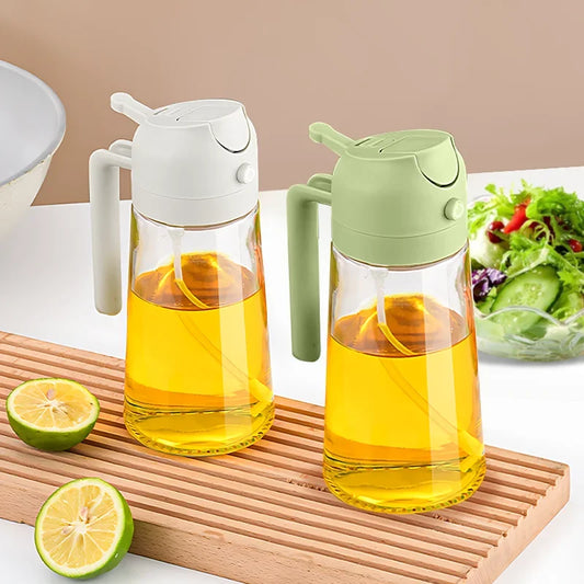 2-in-1 Glass Oil Spray Bottle with Pour Spout – Dual-Purpose Olive Oil Dispenser for Cooking & BBQ