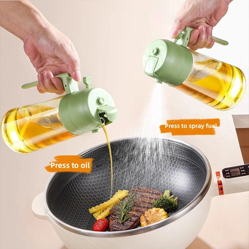 2-in-1 Glass Oil Spray Bottle with Pour Spout – Dual-Purpose Olive Oil Dispenser for Cooking & BBQ