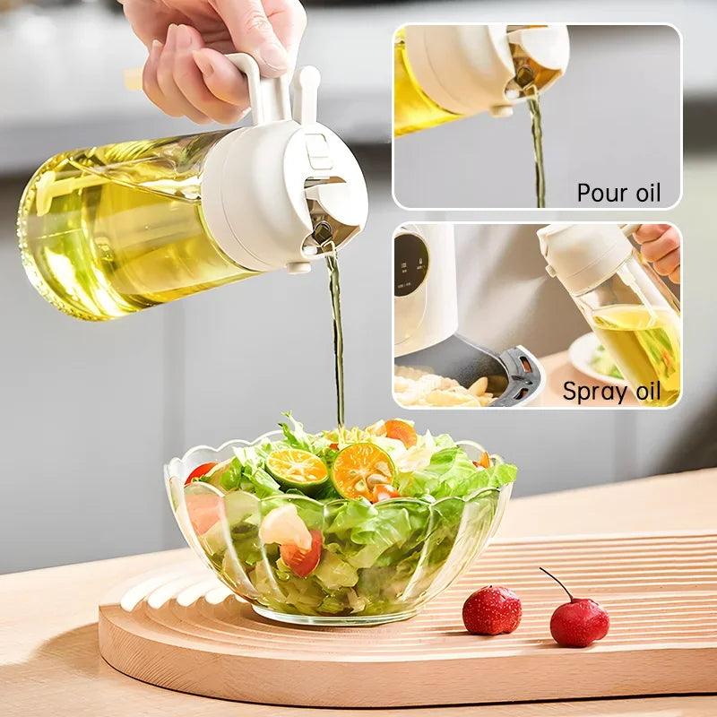 2-in-1 Glass Oil Spray Bottle with Pour Spout – Dual-Purpose Olive Oil Dispenser for Cooking & BBQ