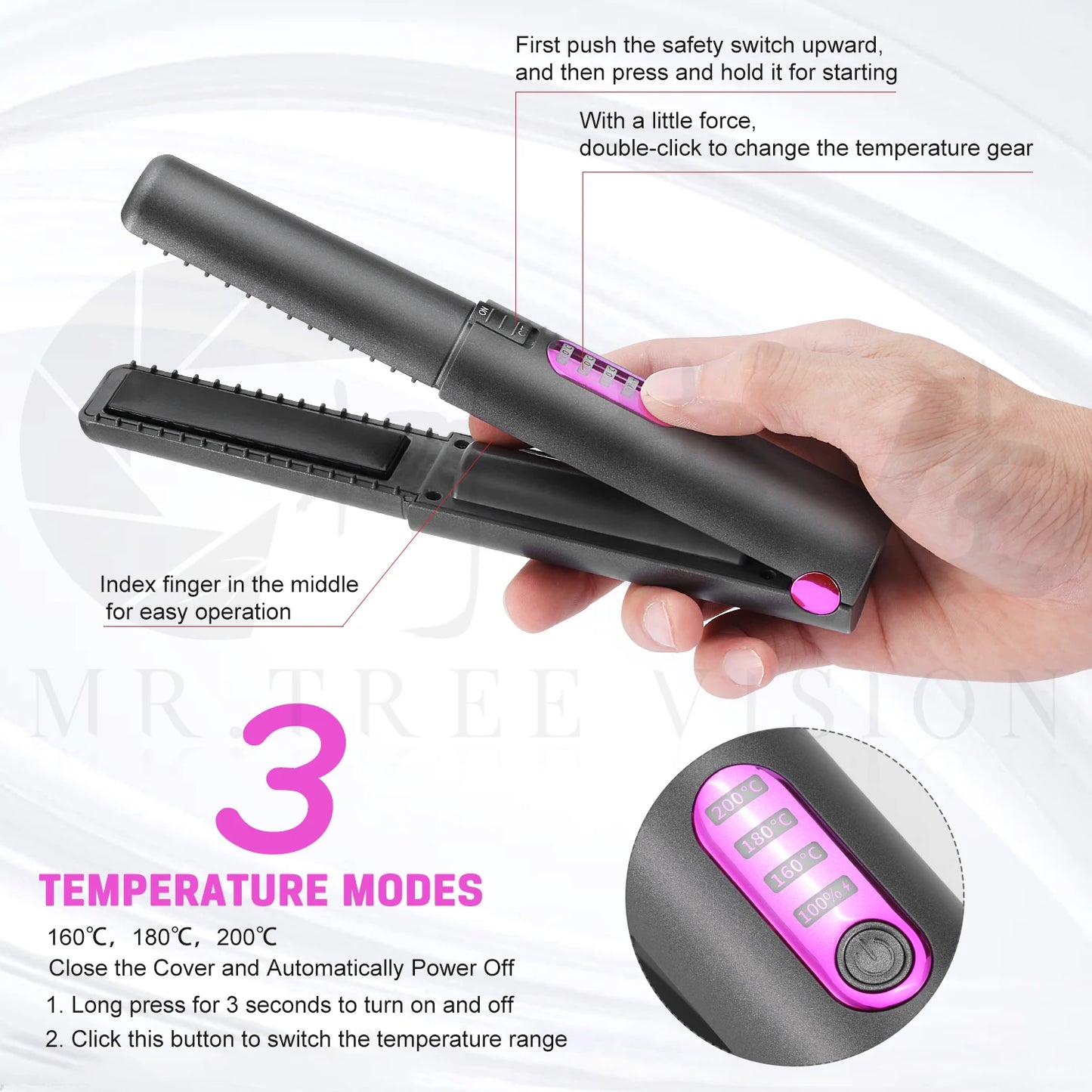 Cordless Hair Straightener and Curler – 2-in-1 Portable Rechargeable Styling Tool