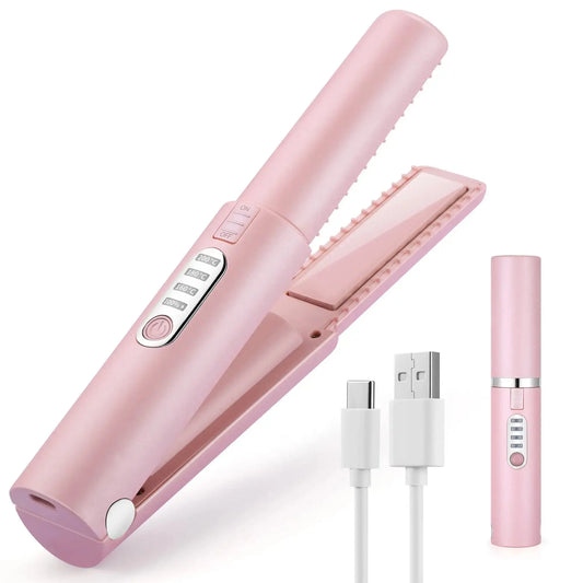 Cordless Hair Straightener and Curler – 2-in-1 Portable Rechargeable Styling Tool