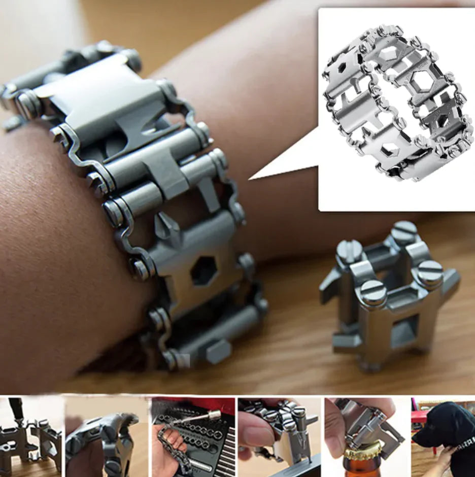 Stainless Steel Multi-Tool Bracelet – Wearable & Adjustable Survival Gear